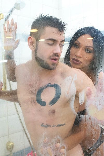 The guy, completely taken by surprise, immediately knows that the trans woman with the voluminous tits is now going to fuck him in the butt mercilessly with her fat boner. The horny pecker woman will raise him to be her sissy boy.